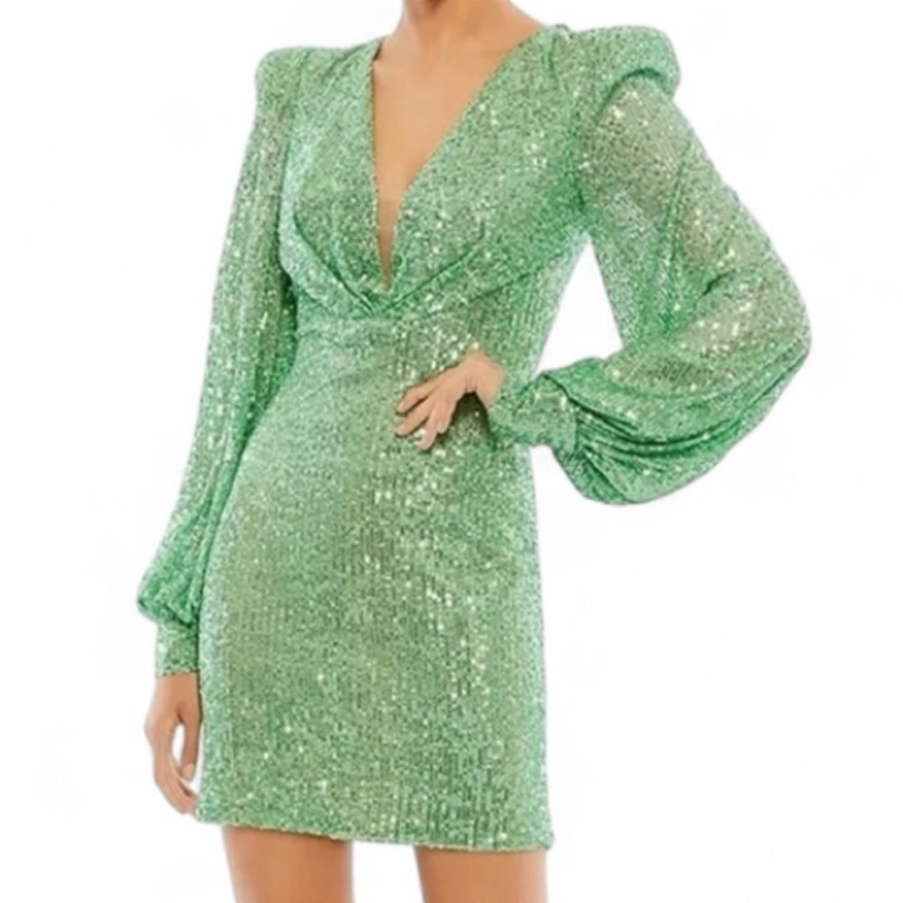 NWT Mac Duggal Sparkling Green Sequin Dress